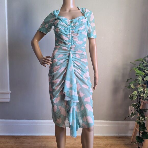 Anthropologie Beguile by Byron Lars Gingko Green Midi Dress Ruching Designer 2 - Picture 13 of 13